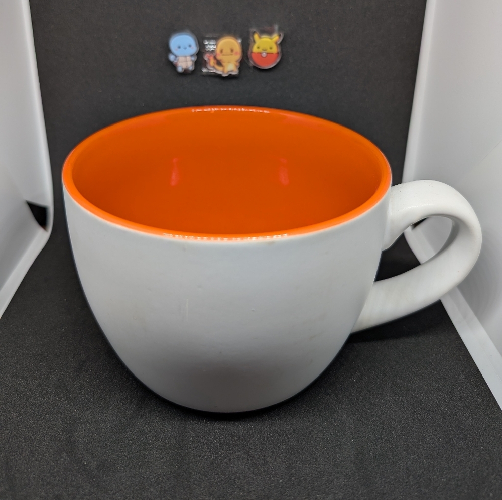BIG White and Orange Ceramic Mug